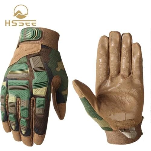 HSSEE Fashion camouflage military tactical gloves high quality nylon rubber tough and breathable outdoor sports non-slip gloves