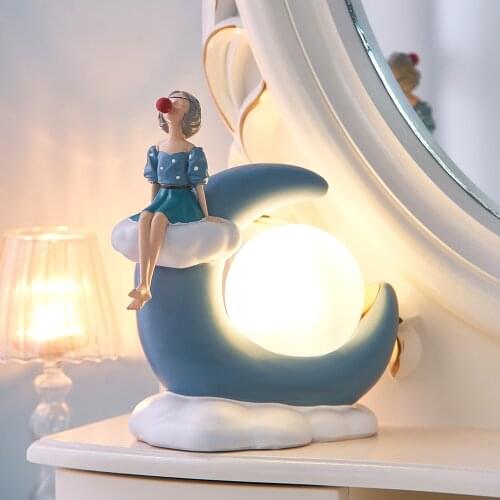 Moon Girl Night Light Figurines Character Resins Modern Desk Kawaii Angel Accessories Cute Home Decoration Accessories Crafts