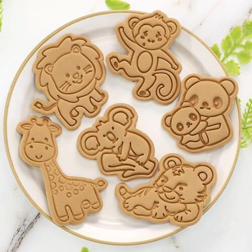 Jungle AnimalCookie Cutters Set 3D Animal Flower Cookie Mold Plastic Pressing Baking Mold Pastry Tools