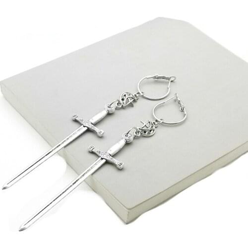 New Dark Gothic Style Earrings Samurai Holy Sword Pendant Witch Holy Weapon hoops Ear Gift for Men Women Jewelry Friend Earings