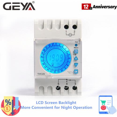 NEW GEYA 24 Hours Programmable Time Control Switch 20A AC220V with Big LED Light Sceen Daylight Saving Timer THC-20-1C