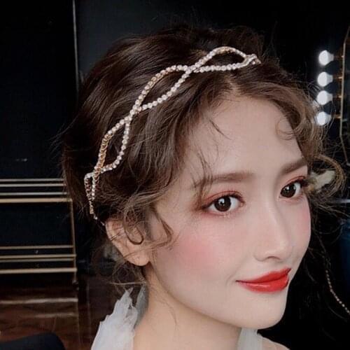 Full Rhinestone Inlaid Headband with Ribbon Handmade Wedding Headband Hair Accessories for Wedding Party VL