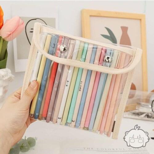 Premium Transparent Pencil Bag Portable Makeups Organizer Pouch Button Closure Stationery Bag for Students Women Girls