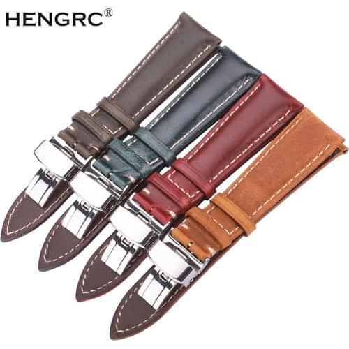 Oil Wax Cowhide Watchbands 18mm 20mm 22mm 24mm Blue Yellow Green Women Men Genuine Leather Watch Band Strap Belt Butterfly clasp