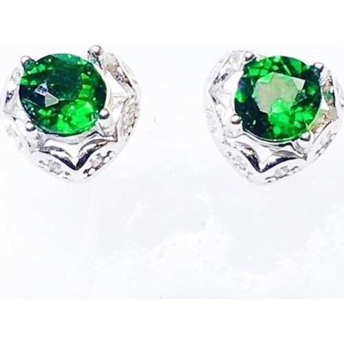 Natural real green diopside love heart stud earring Per jewelry 0.5ct*2pcs gemstone 925 sterling silver Fine jewelry X218354