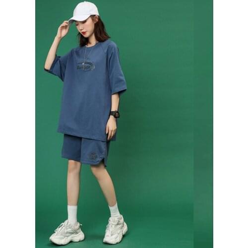 Loose Two Piece Set Women 2021 Summer Shorts Sets Student T-shirt Suit Casual Tracksuit Women Sport 2 Piece Sets Womens Outfit