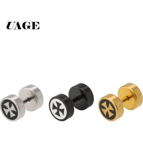 UAGE Cool Black Iron Cross Earring For Men Stainless Steel Mens Jewelry Whole Sale Jewelry Store