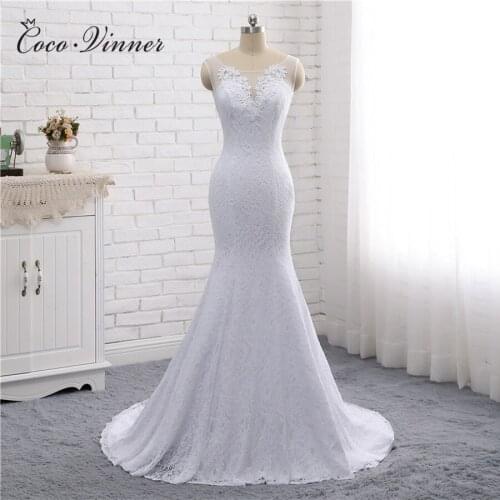 Vintage Lace Mermaid Wedding Dress Simple Design Double Shoulder Sleeveless V neck Pure White Bride Wedding Dresses W0193