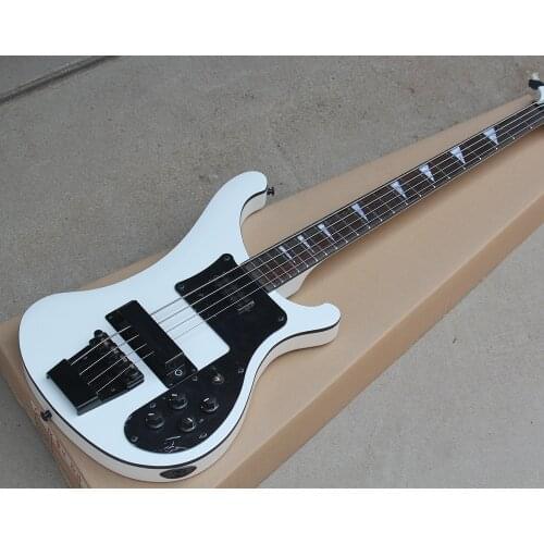 Factory Custom White Electric Bass Guitar with 4 Strings,Black Pickguard,Rosewood Fingerboard,Black Hardwares,Offer Customized
