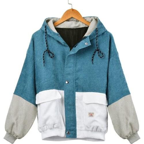 Women Long Sleeve Corduroy Patchwork Oversize Jacket Windbreaker Coat Overcoat High Quality Warm Overcoat Fashion Coats