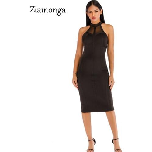 Ziamonga Summer Sexy Rayon Bandage Dress 2020 New Arrival Mesh Insert Women Bandage Dress Elegant Party Night Club Bodycon Dress