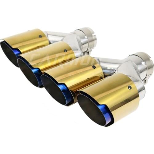1 piece Y style dual golden chrome exhaust muffler burnt blue inner pipe exhaust pipe end tip for car accessories bmw benz audi