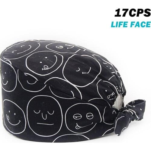 100% Cotton Scrub Hats Unisex X Face Printing Health Care Workers Adjustable Working Nursing Hat Beauty Salon Nurse Scrubs Caps