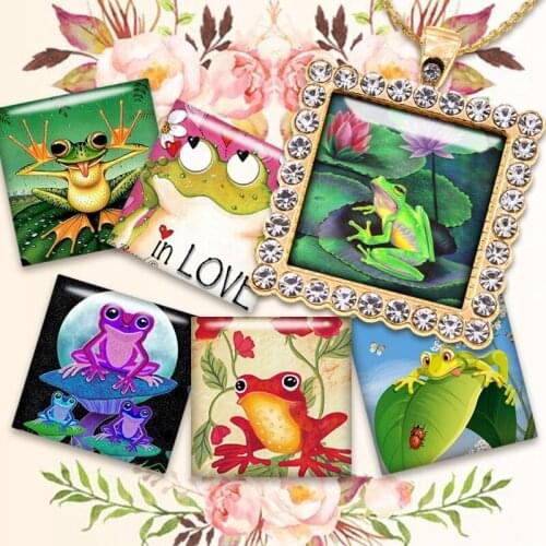 2021 Fashion Jewelry 10pcs Glass Cabochon Mixed Square Frog Photo Cameo Cabochon Setting Supplies for Jewelry Accessories