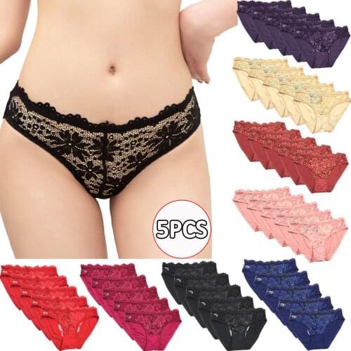 Hot Sale Sexy Women Quality 5PCS Womens Fashion Sexy Lace Pattern Hollow Low Waist Solid Color Underpants For Dropshipping