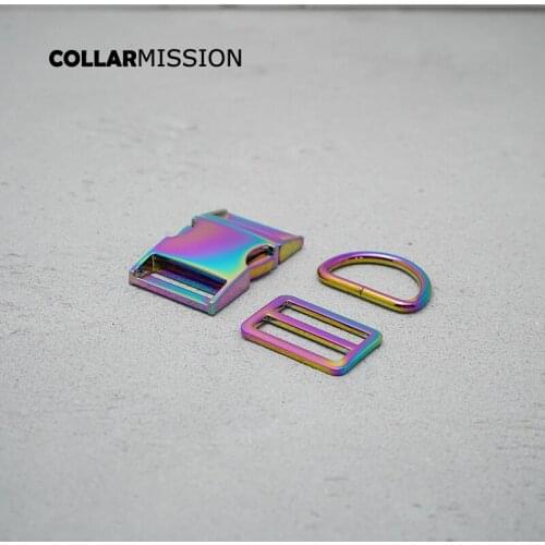50pcs/lot(metal buckle+Tri-Glid+D ring)for garment luggage backpack cat dog collar DIY accessory 8 Colours 15mm to 30mm 5 sizes