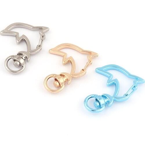 8mm Blue Cute Dolphin Swivel Clasps Claw Keychain Base Purse Bag Handbag Hardware Clip Hook Strap Trigger Jewelry Charm Webbing