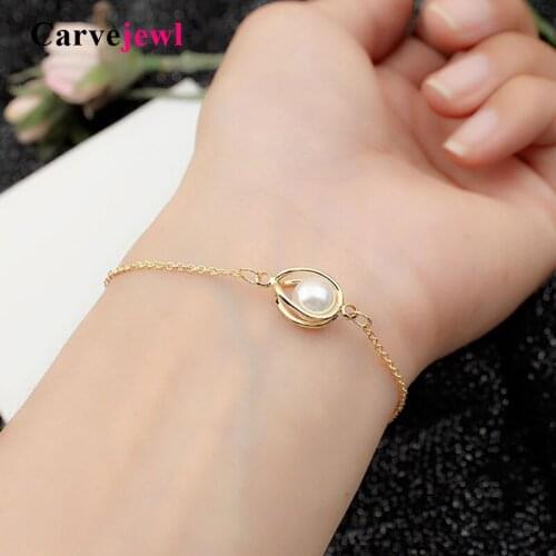 Carvejewl top quality gold Plating Charm Bracelet Jewelry party Gift Wedding Banquet Wholesale simulated pearl simple bracelets