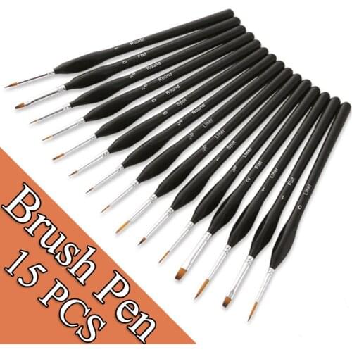 Cylinder packaging 15pcs nylon hair hook line pens triangle rod watercolor pens Oil Micro Fine Detail Brushes Art paint brushes