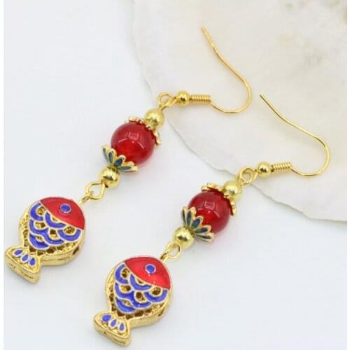 Long dangle earrings for women European and American fashion jewelry exquisite cloisonne red jades hot selling earrings B2614