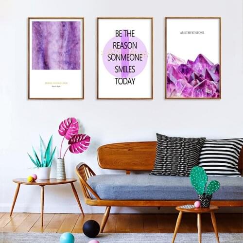 Aesthetic Purple Crystal Stone English Letter Decorative Painting Bedroom Wall Art Canvas Painting Home Decor Poster and Prints
