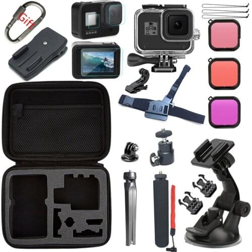 Suptig for Gopro Accessories Kits Mount For Gopro Hero 8 Black Camera Waterproof Housing Shell With Portable Box Protect Case