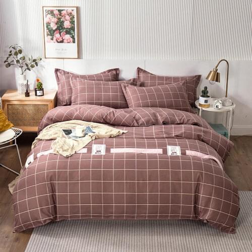 Nordic Plaid Floral Bedding Set Bed Sheet Pillowcase Simple Duvet Cover Single Diuble Queen King 200x230 Sanding Bedclothes Sets