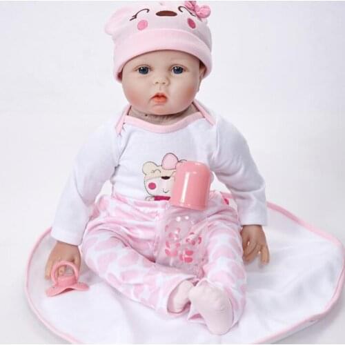 22 inch Doll Reborn Dolls Children Toys girl Toddler Lifelike Silicone Cute Pink Girl Baby Doll 55CM with Clothes