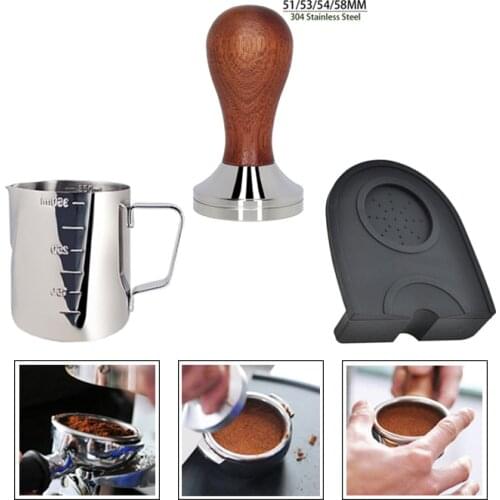 Pitcher and Coffee Pull Flower Mold and Latte Art Pen 51mm 53mm 58mm Steel Coffee Tamper with 12 oz Frothing Coffee Accessories