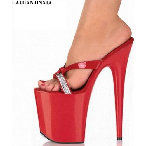 LAIJIANJINXIA New Luxury Party Rhinestone Shoes Slippers Summer Kitten 23cm High Heels Platform Custom Color Ladies Shoes