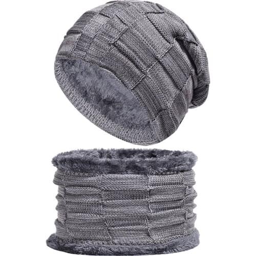 Hot Selling 2pcs Ski Cap and Scarf Cold Warm Leather Winter Hat for Women Men Knitted Hat Bonnet Warm Cap Skullies Beanies