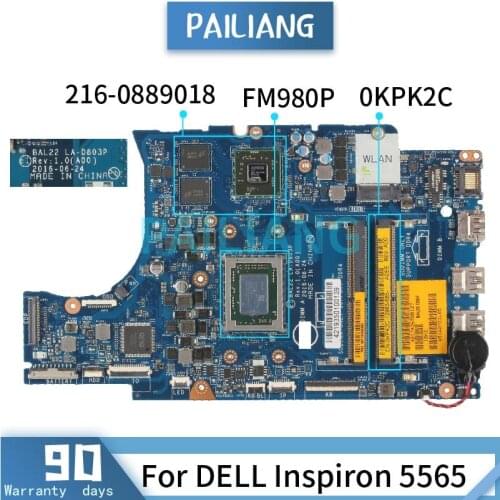 Mainboard For DELL Inspiron 5565 FM980P Laptop motherboard CN-0KPK2C 0KPK2C LA-D803P 216-0889018 DDR4 Tested OK