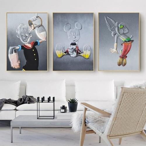 Mickey Mouse And Popeye Drink Juice Funny Art Poster Pictures On Canvas Prints Wall Painting Decoration For Living Room Cuadros