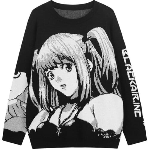Mens Hip Hop Streetwear Harajuku Sweater Vintage Retro Japanese Style Anime Girl Knitted Sweater 2020 Autumn Cotton Pullover