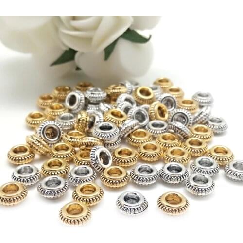 Wholesale 50pcs/lot Flat Round Beads Zinc Alloy Metal Spacer Beads For DIY Bracelet Necklace Jewelry Making Accessories