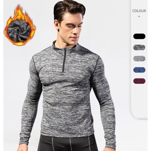 Autumn Winter Men Sport Shirts Long Sleeve Fitness T-Shirt Plus Velvet Keep Warm Gym Clothing Running Workout Sport Shirt