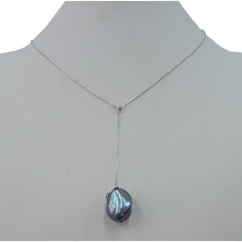 100% nature freshwater pearl pendant necklace,925 silver chain-13-16 mm big baroque pearl pendant necklace,silver and gold color