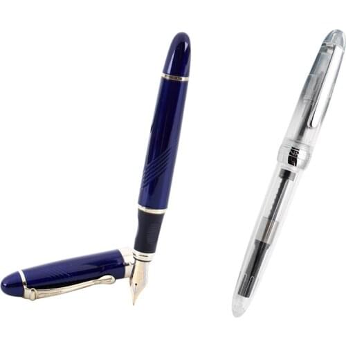 PPYY-JINHAO 1pcs X450 18 KGP 0.7mm Broad Nib Fountain Pen Blue & 1pcs 992 Fountain Pen(Translucent) Translucent White
