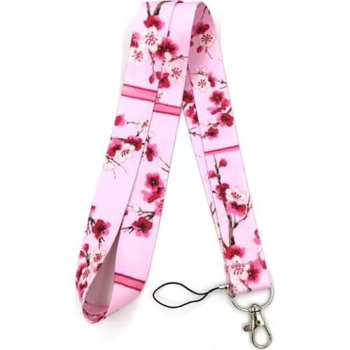 Cherry blossoms Fashion simple keychain mobile phone neck lanyard key ID card mobile phone USB key lanyard