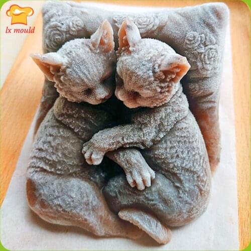 Twin Sisters Cat Candle Silicone Moulds Chocolate Ice Cubes Crystal Drops Handmade Soap DIY Tools