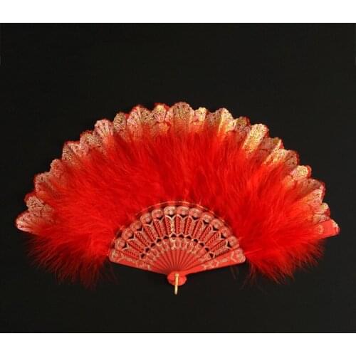 Folding Soft Fluffy Hand Held Fan Chinese Style Dance Soft Colorful Feather Fan Flapper Burlesque Wedding Ladies Fancy Dress