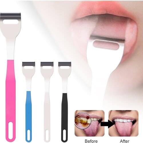 4 Colors Tongue Scraper Stainless Steel No Rust No Mold Tongue Cleaners Remove Oral Dirt Bad Breath Oral Hygiene Brush Oral Care