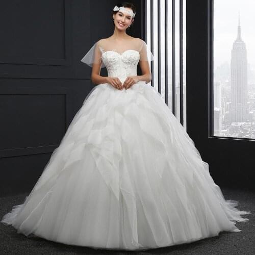 SL043 luxury plus size ball gown wedding dress for bride illusion sleeve sweetheart vestidos de noiva simples robe de mariee