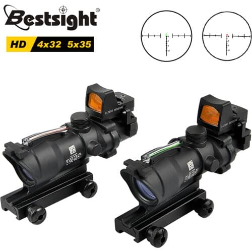 ACOG 4X32 5x35 Scope Cahevron Reticle Fiber Green Red Illuminated with RMR Mirco Red Dot Sight Tactical Hunting Riflescope
