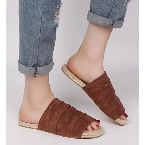 Shoes Women Low Flock Ladies' Slippers Big Size Soft Flat Fabric Casual Slides Basic Fretwork Rubber Leisure Flock Flat Shoe