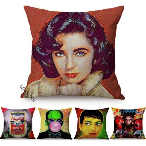 Vintage POP Art Style Home Decoration Pillow Case Elegant Woman Portrait Cotton Linen Print Office Bar Sofa Square Cushion Cover