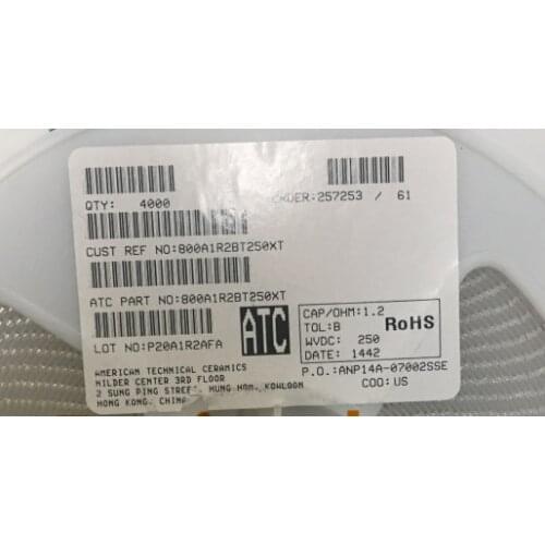 800A1R2BT250XT Chip high frequency capacitor ATC O505 0.5x0.5 1.2PF 250V