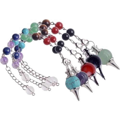 Reiki Healing 7 Chakra Natural Stones Crystal Quartz Pendulum Pendulo Lapis Lazuli Necklace Pendant for Women Jewelry