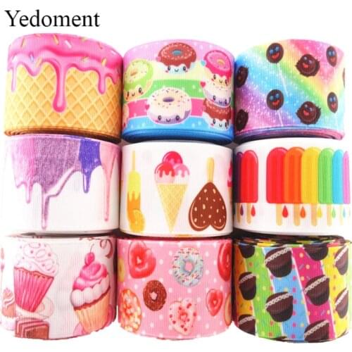 18091909, 1-1/2" 38mm,3" 75mm,10 yards food cake printed grosgrain ribbons DIY hair bows handmade materials