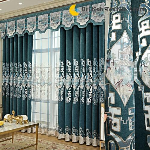 2021 New Chinese Embroidered Curtains Finished Custom Blackout Curtains for Living Dining Room Bedroom
